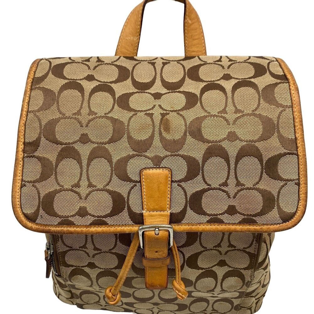 Vintage COACH Backpack Monogram CC Print Tan Beige Leather Y2K CLASSIC - Picture 2 of 12